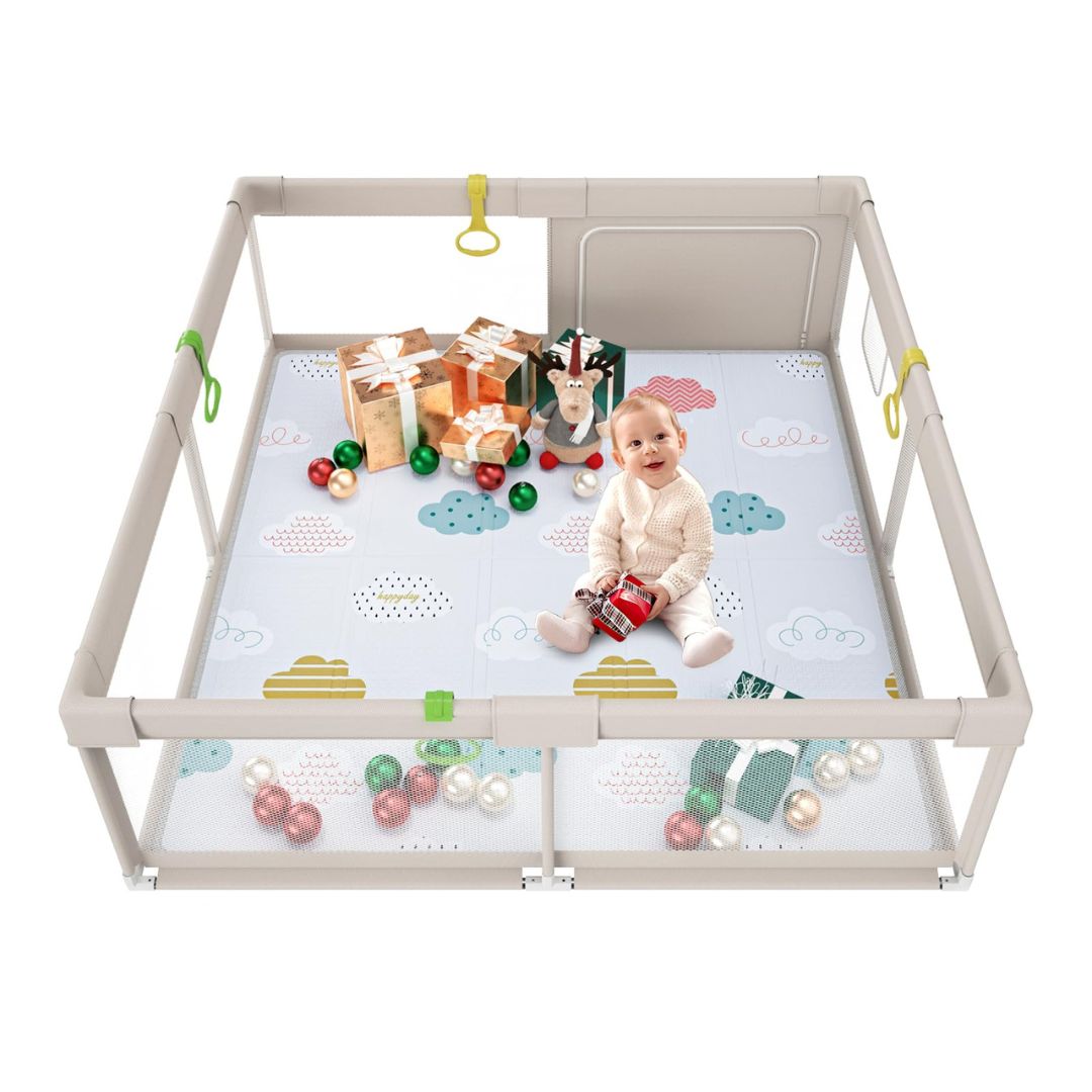 Baby Playpen with Mat, 59x59inch Playpen for Babies and Toddlers, Kids Play Pen, Extra Large Baby Playpen,Baby Fence,Big Playpen for Infants with Gate,Playard for Baby
