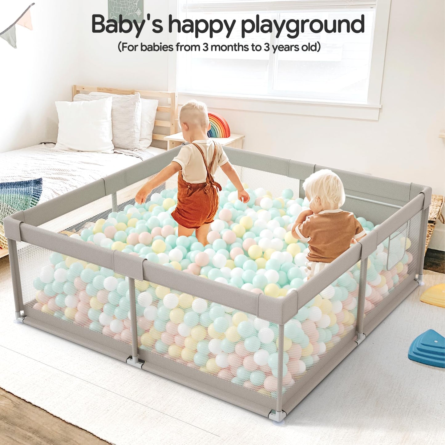 Baby Playpen with Mat, 59x59inch Playpen for Babies and Toddlers, Kids Play Pen, Extra Large Baby Playpen,Baby Fence,Big Playpen for Infants with Gate,Playard for Baby