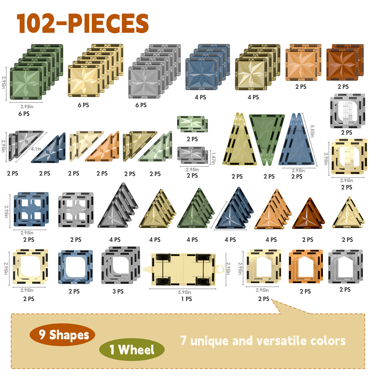 Fodoss Magnetic Tiles - 102pcs Innovative 3D Magnetic Tiles Set,Magnet Building Toys for Kids,STEM Learning and Encouraging Imaginative Play, Educational Magnet Toys for Boys & Girls Ages 3 4 5 6 +Years