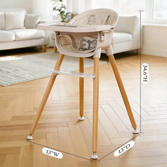 Fodoss 3-in-1 Wooden High Chair for Babies and Toddlers Easy Clean Baby Feeding Chair with Sponge Cushion Beige