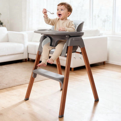 Family Baby Feeding Chair Foldable Convertible High Chair with Harness, Easy Clean Metal Frame, Removable Tray Gray