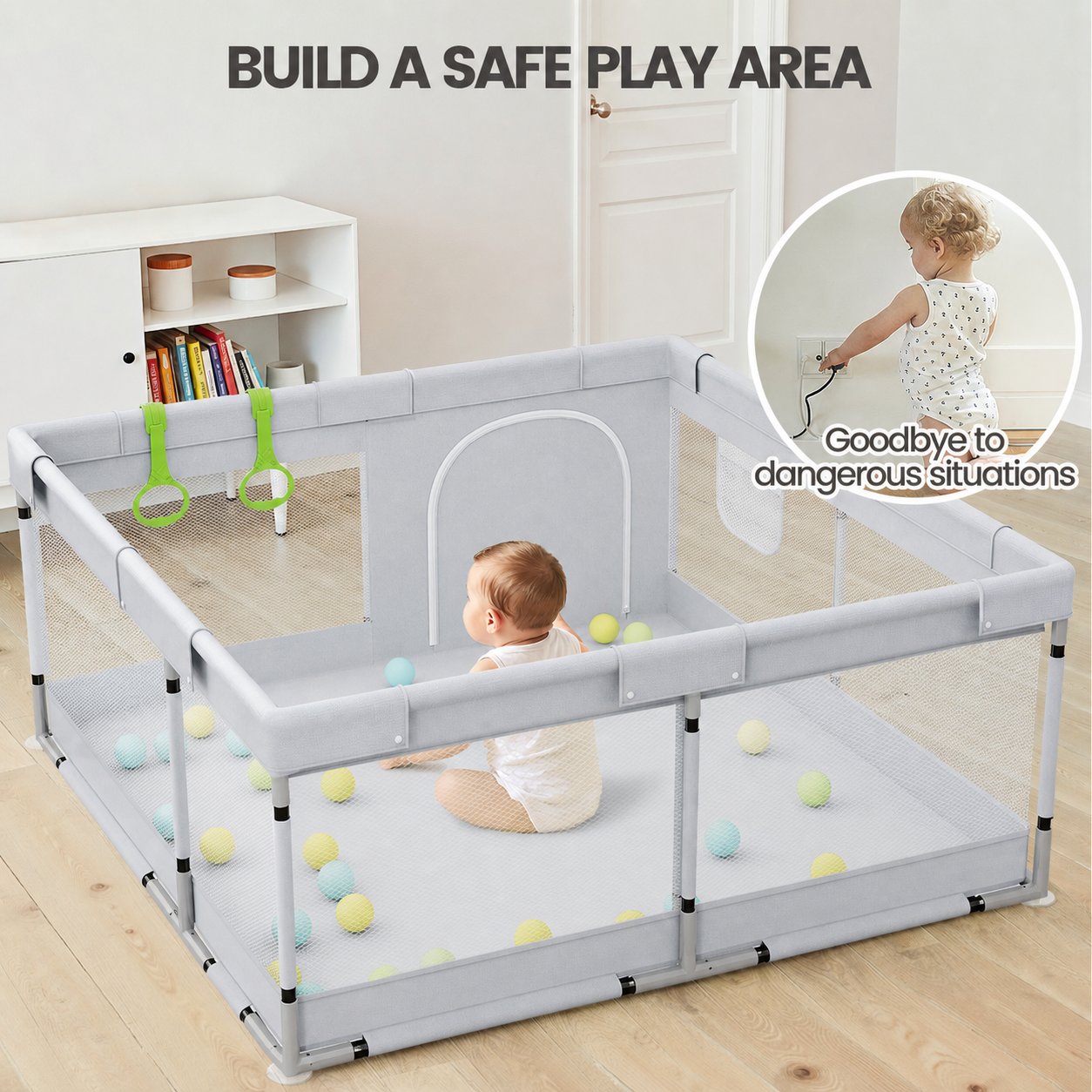 Fodoss 47x47inch Spacious Baby Playpen Playpen for Newborns and Toddlers Play Yard for Apartment Indoor Extra Large Baby Activity Center Gray