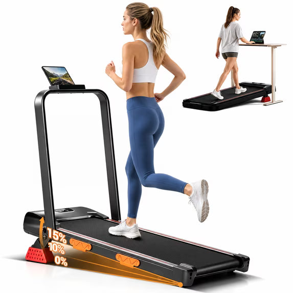 15% Incline Walking Pad with Handle Bar, 2.5HP Under Desk Treadmill 0.6-6.2MPH for Home Office, 300 LBS Weight Capacity