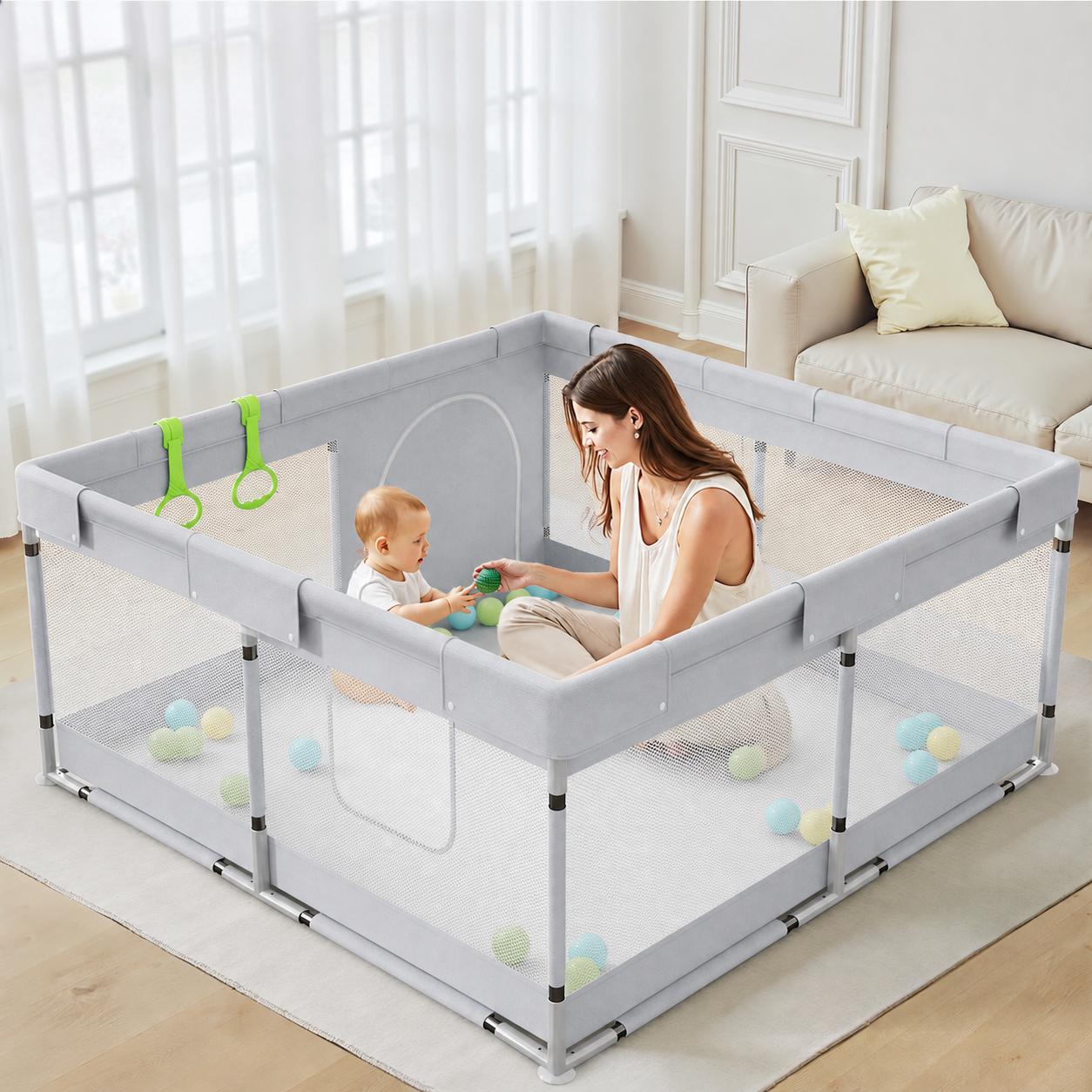 Fodoss 47x47inch Spacious Baby Playpen Playpen for Newborns and Toddlers Play Yard for Apartment Indoor Extra Large Baby Activity Center Gray