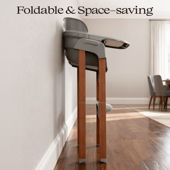 Family Baby Feeding Chair Foldable Convertible High Chair with Harness, Easy Clean Metal Frame, Removable Tray Gray