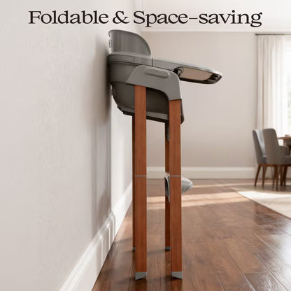 Family Baby Feeding Chair Foldable Convertible High Chair with Harness, Easy Clean Metal Frame, Removable Tray Gray