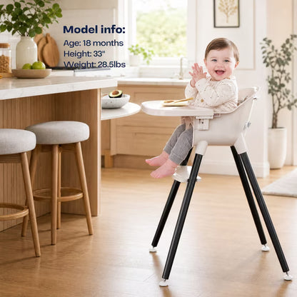 FOSSA 3-in-1 Wooden High Chair for Babies and Toddlers Easy Clean Baby Feeding Chair with Sponge Cushion Black