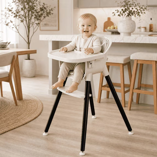 FOSSA 3-in-1 Wooden High Chair for Babies and Toddlers Easy Clean Baby Feeding Chair with Sponge Cushion Black