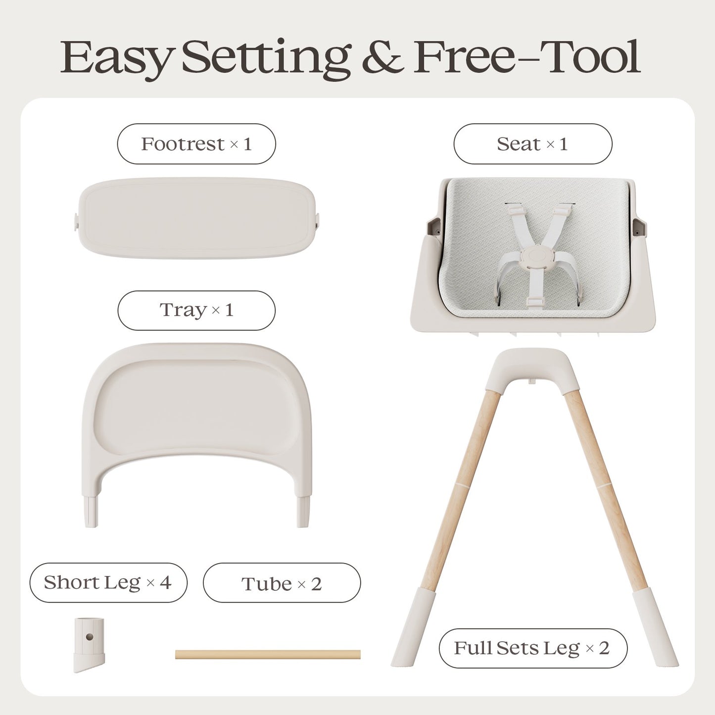 4-in-1 Baby Feeding Chairs with Detachable Dishwasher Tray for Babies and Toddlers Easy Clean High chair Beige