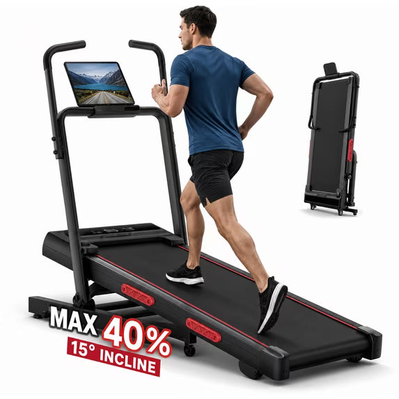 40% Incline Folding Treadmill for Home, 3.0HP Motor&6.2 MPH,350LB Capacity, Portable Walking Pad with Elevated Dual Handle Bar