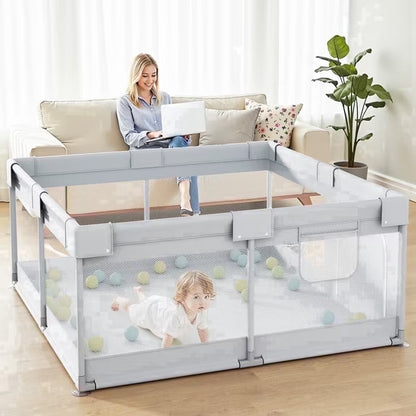 FOSSA 47x47inch Spacious Baby Playpen Playpen for Newborns and Toddlers Play Yard for Apartment Indoor Extra Large Baby Activity Center Gray