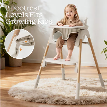 4-in-1 Baby Feeding Chairs with Detachable Dishwasher Tray for Babies and Toddlers Easy Clean High chair Beige