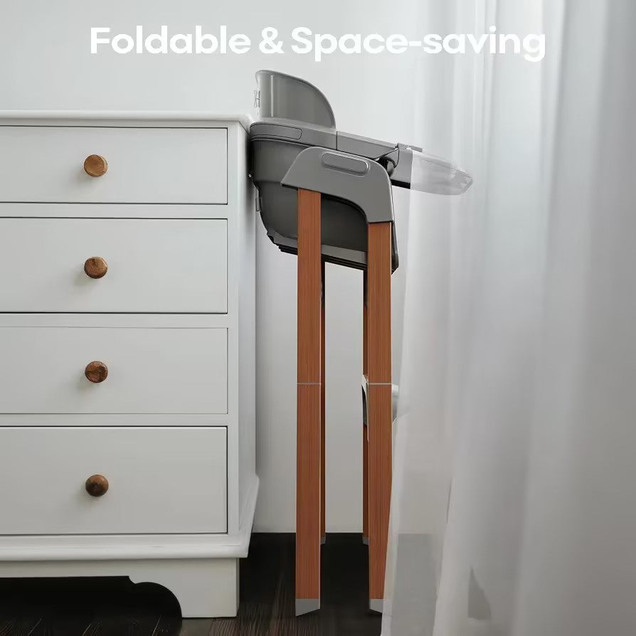 Fodoss Baby High Chair, 4-in-1 Convertible Gray for Babies & Toddlers | Grows with kids across stages, Thick Wood-print Metal Frame ensures stability, 5-point harness & dishwasher-safe tray
