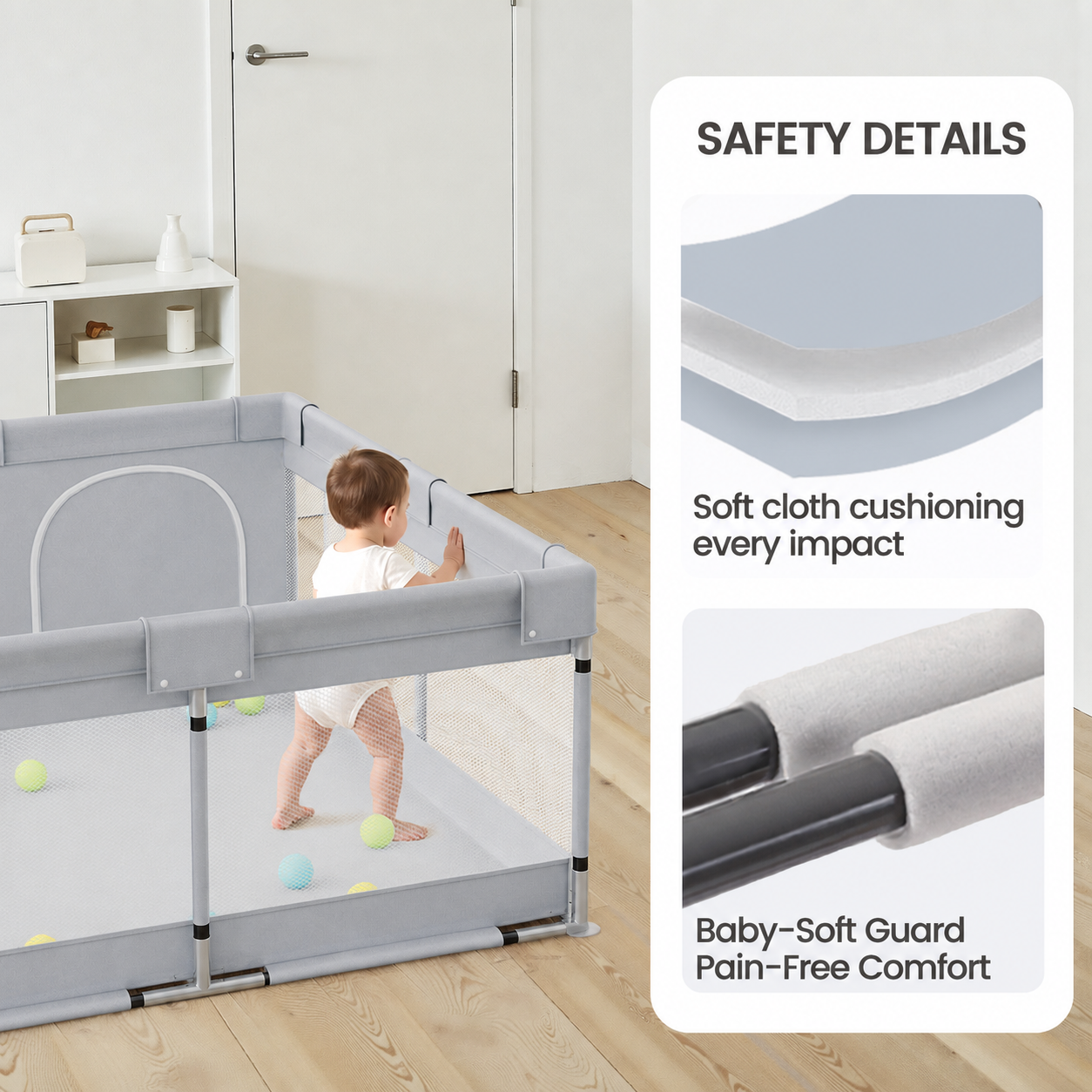 Fodoss 47x47inch Spacious Baby Playpen Playpen for Newborns and Toddlers Play Yard for Apartment Indoor Extra Large Baby Activity Center Gray