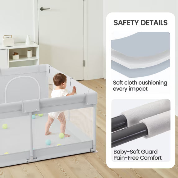 FOSSA 47x47inch Spacious Baby Playpen Playpen for Newborns and Toddlers Play Yard for Apartment Indoor Extra Large Baby Activity Center Gray