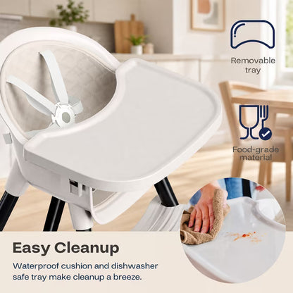 FOSSA 3-in-1 Wooden High Chair for Babies and Toddlers Easy Clean Baby Feeding Chair with Sponge Cushion Black
