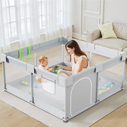 FOSSA 47x47inch Spacious Baby Playpen Playpen for Newborns and Toddlers Play Yard for Apartment Indoor Extra Large Baby Activity Center Gray