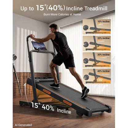 40% Incline Folding Treadmill for Home, 3.0HP Motor&6.2 MPH,350LB Capacity, Portable Walking Pad with Elevated Dual Handle Bar