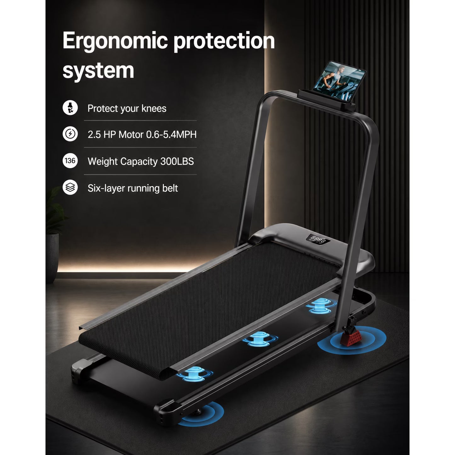 15% Incline Walking Pad with Handle Bar, 2.5HP Under Desk Treadmill 0.6-6.2MPH for Home Office, 300 LBS Weight Capacity