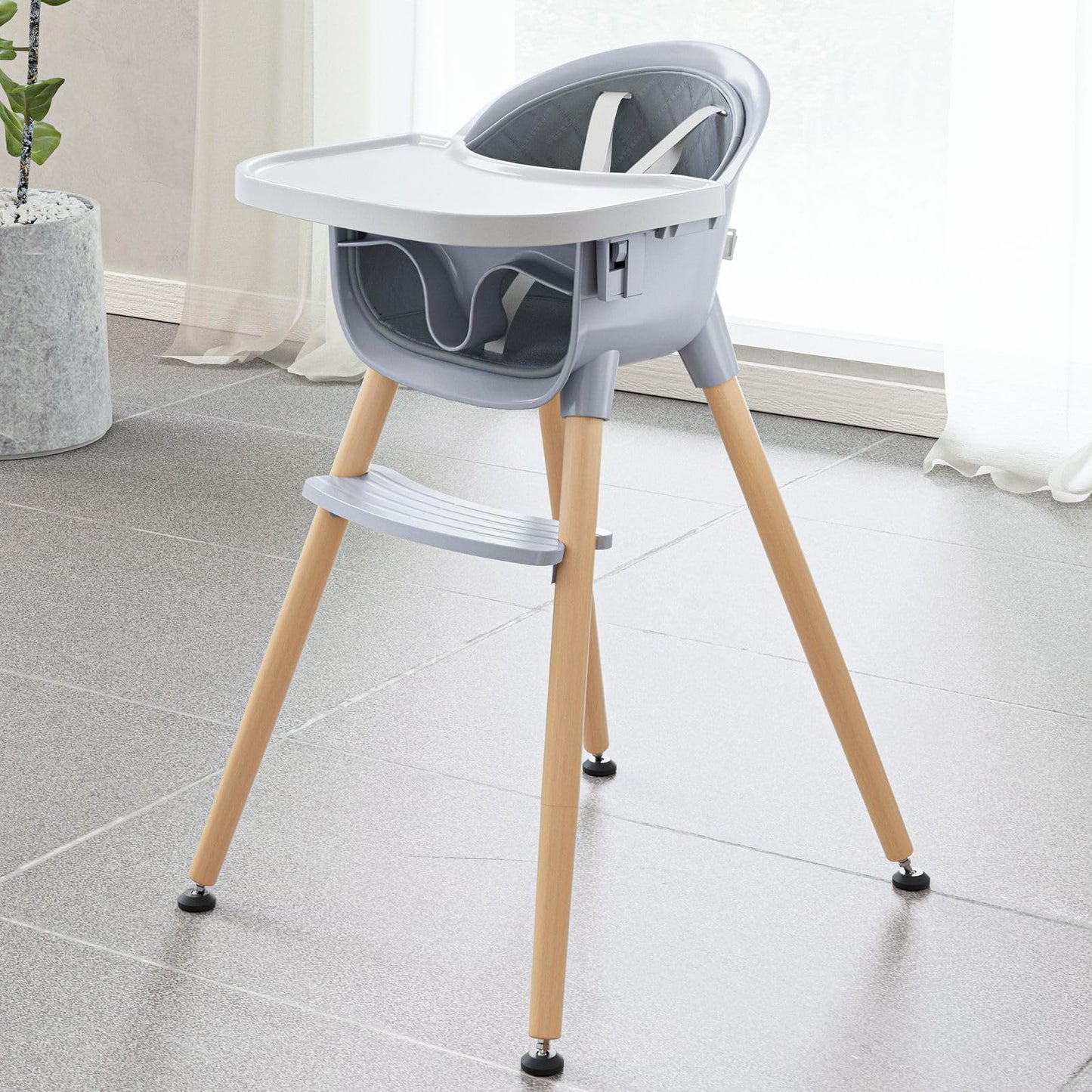 Fodoss 3-in-1 Wooden High Chair for Babies and Toddlers,Convertible Easy Clean Infant Highchair,Silla Modern Design para Comer De Bebe