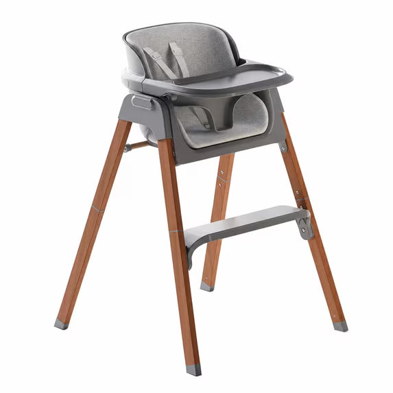 Family Baby Feeding Chair Foldable Convertible High Chair with Harness, Easy Clean Metal Frame, Removable Tray Gray