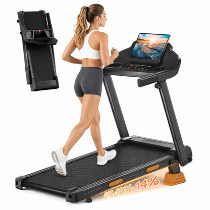 Portable 15% Incline Folding Treadmill for Home, 3.0HP Motor, 400LB Capacity, Walking Pad with Handrails & 3 LED Displays