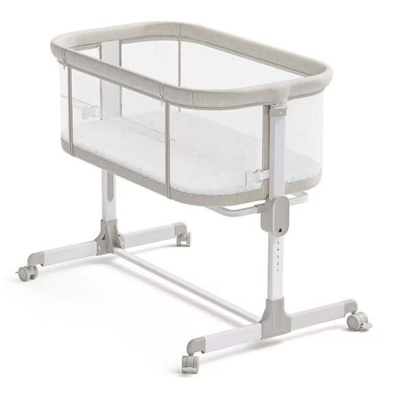 Baby Bassinets with Wheels & High-Density Cotton Fiber Mattress Height Adjustable Baby Crib for Infants, Beige