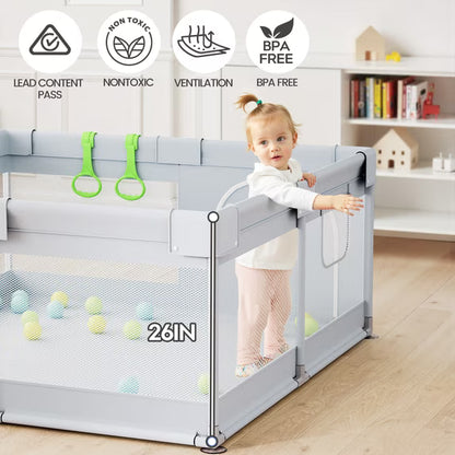 FOSSA 47x47inch Spacious Baby Playpen Playpen for Newborns and Toddlers Play Yard for Apartment Indoor Extra Large Baby Activity Center Gray
