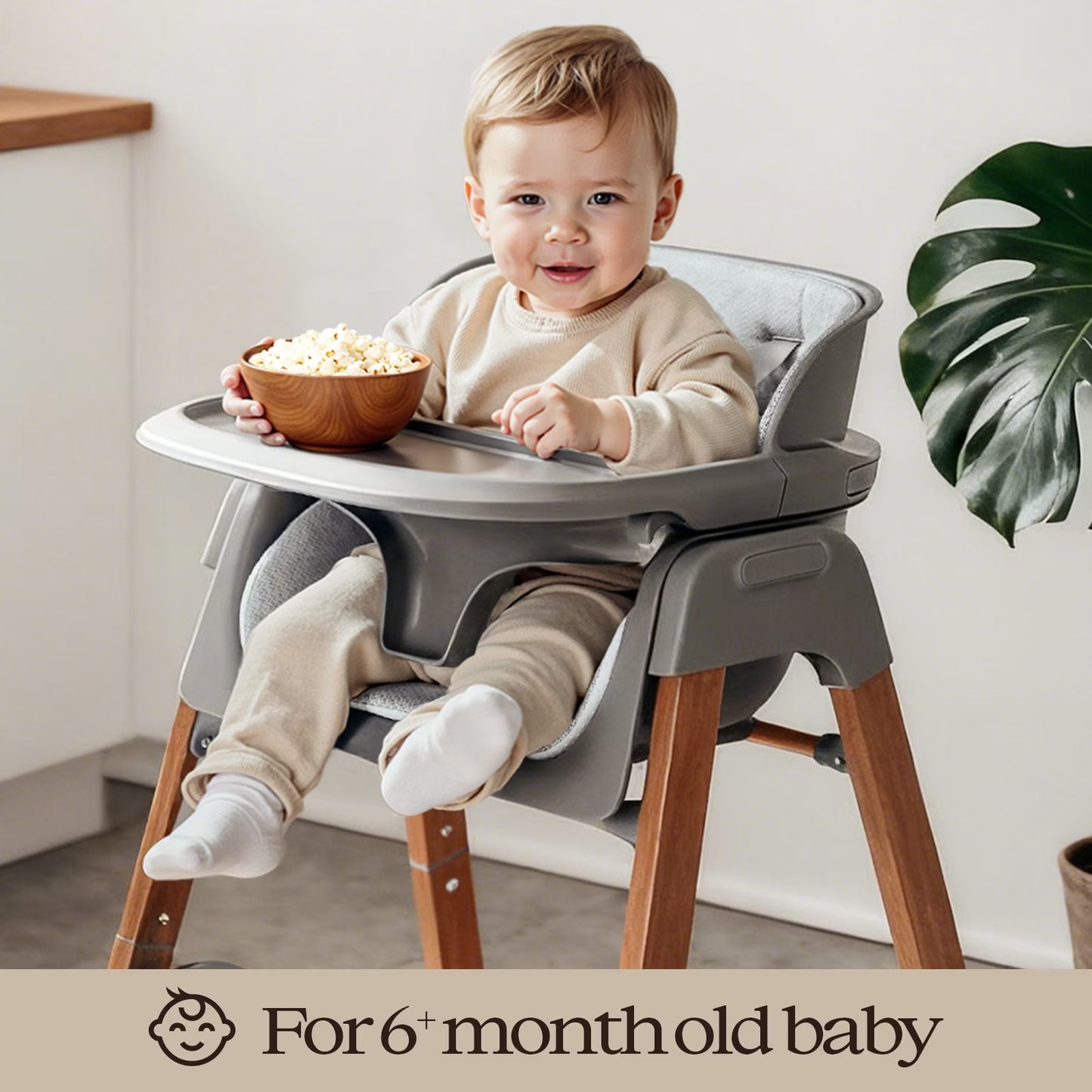Family Baby Feeding Chair Foldable Convertible High Chair with Harness, Easy Clean Metal Frame, Removable Tray Gray