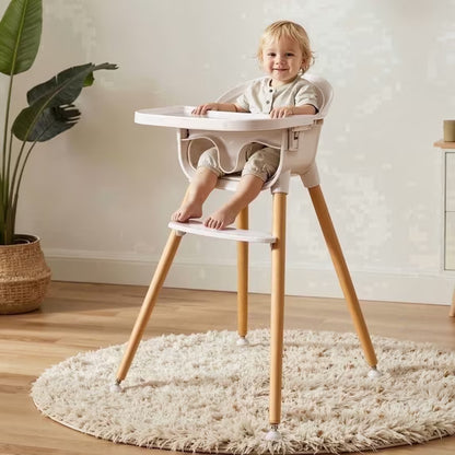 Fodoss 3-in-1 Wooden High Chair for Babies and Toddlers Easy Clean Baby Feeding Chair with Sponge Cushion Beige