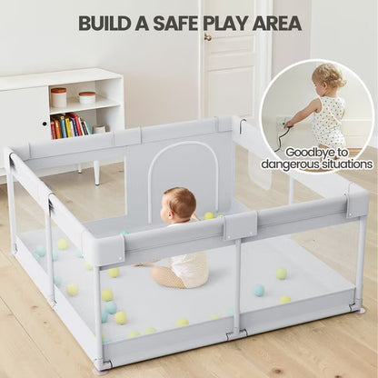 FOSSA 47x47inch Spacious Baby Playpen Playpen for Newborns and Toddlers Play Yard for Apartment Indoor Extra Large Baby Activity Center Gray