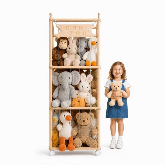 Fodoss Wooden Stuffed Animal Organizer – Zoo-Themed Storage for Plush Toys, Kids’ Room, Nursery, Playroom, Space-Saving Toy Holder
