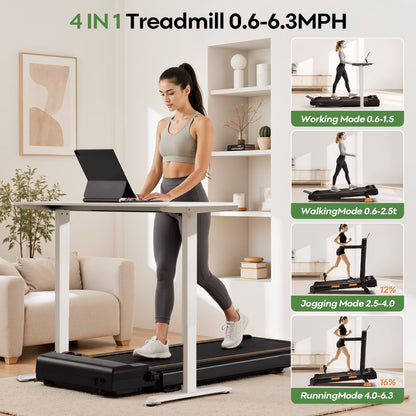 16% Incline Walking Pad Treadmill, 4-in-1 Foldable Under Desk Treadmill with Handles, 2.5 HP Quiet Motor, 330 lb Capacity