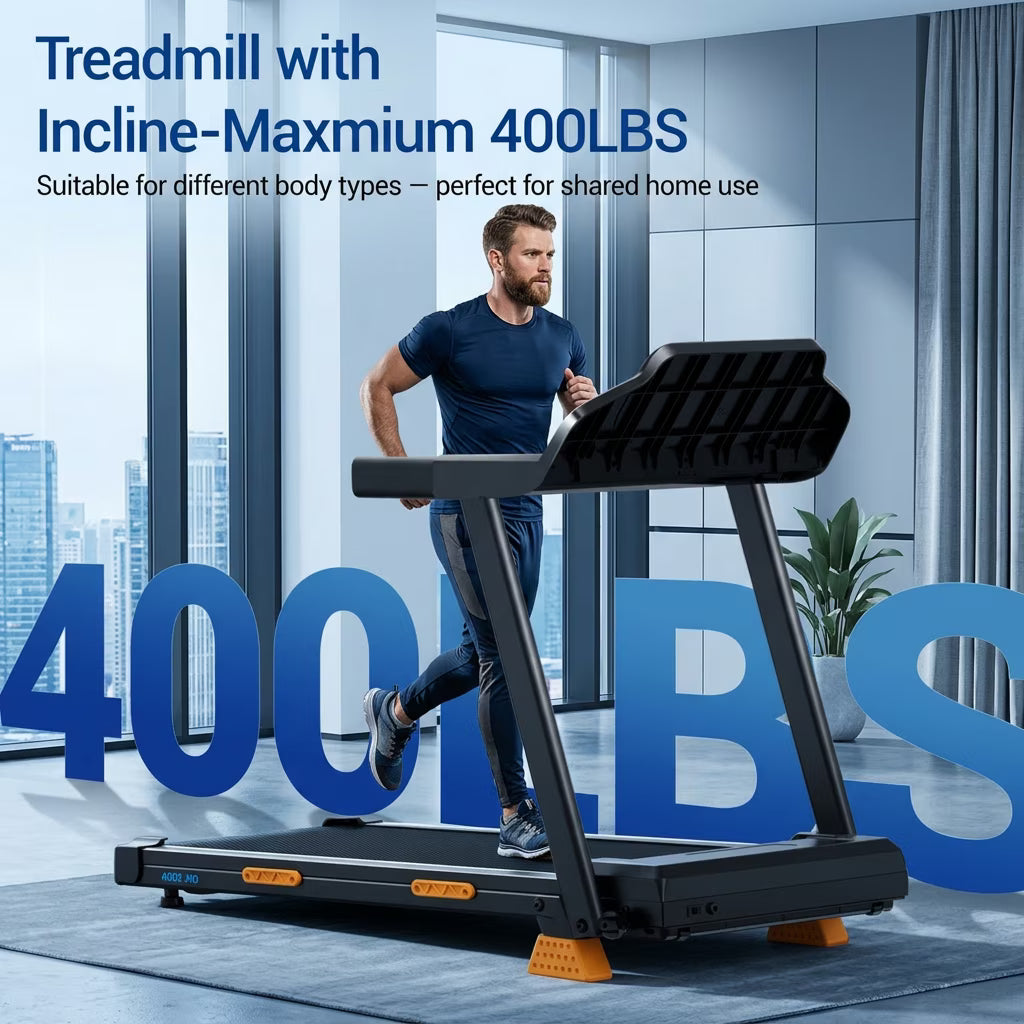 Portable 15% Incline Folding Treadmill for Home, 3.0HP Motor, 400LB Capacity, Walking Pad with Handrails & 3 LED Displays