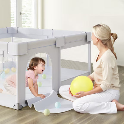 FOSSA 47x47inch Spacious Baby Playpen Playpen for Newborns and Toddlers Play Yard for Apartment Indoor Extra Large Baby Activity Center Gray